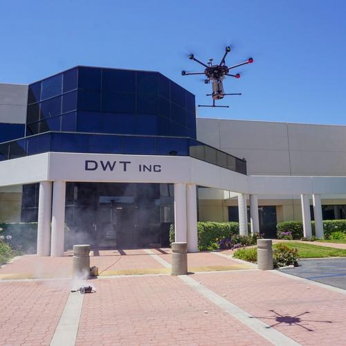 drone hovering above company headquarters